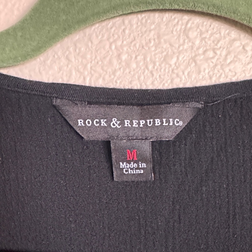 Rock & Republic Black Blouse with Gray Beaded Embroidery VNeck - Picture 2 of 5